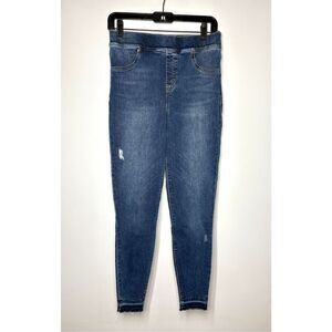 Spanx Legging Ankle Jeans Dark Wash High Rise Distressed Pull On Women Large